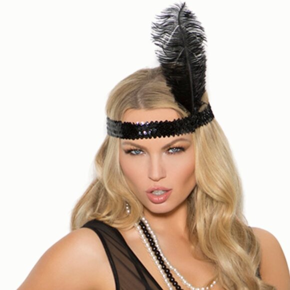 Roaring 20s Black Flapper Dress Fringe Gatsby Costume + Headpiece Glamoratti - Picture 4 of 12